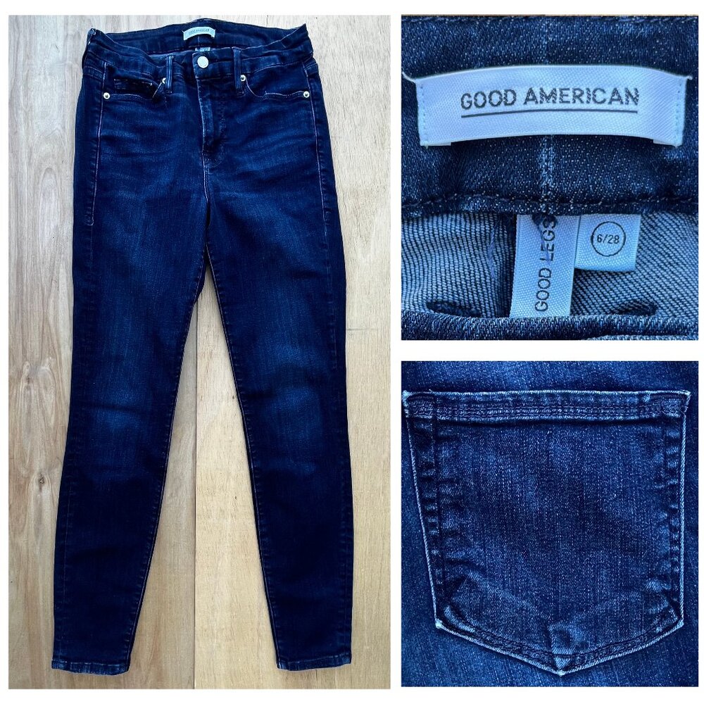 GOOD AMERICAN GOOD LEGS WOMEN’S JEANS sz 6/28 Mid Rise Dark Wash Stretch